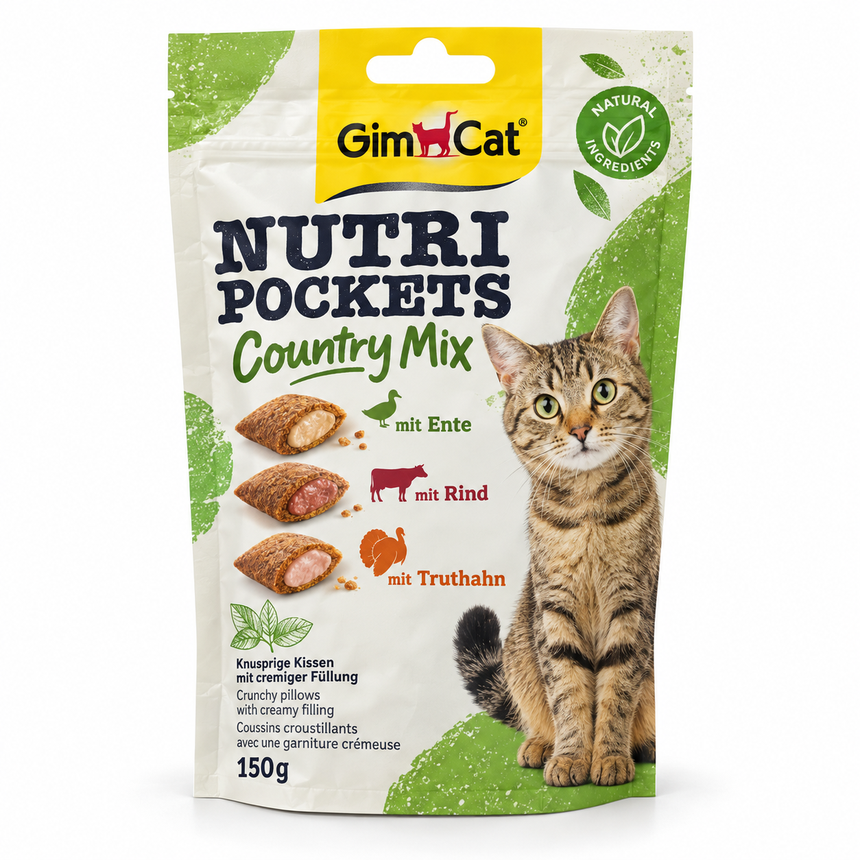 تشویقی مغزدار جیمکت مدل Nutri Pockets Country Mix با طعم گوشت، اردک و بوقلمون مخصوص گربه ۱۵۰ گرم