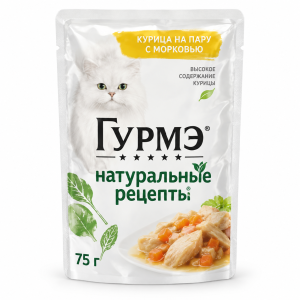 پوچ گورمت نچرال رسیپیز با طعم مرغ بخارپز و هویج مخصوص گربه بالغ ۷۵ گرم