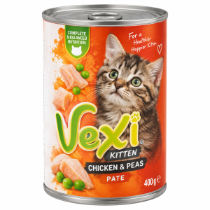 کنسرو پته وکسی مدل Kitten با طعم مرغ و نخودفرنگی مخصوص بچه‌گربه 400 گرم