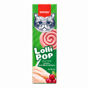 جعبه تشویقی آبنباتی فریزدراید وانپی Lolli Pop با مرغ، شیر بز و کرنبری مخصوص گربه ۱۴ گرم