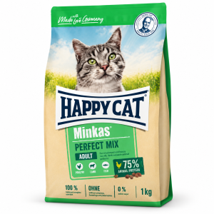 غذای خشک گربه بالغ Happy Cat Minkas Perfect Mix با طعم مرغ، بره و ماهی وزن ۱ کیلوگرم