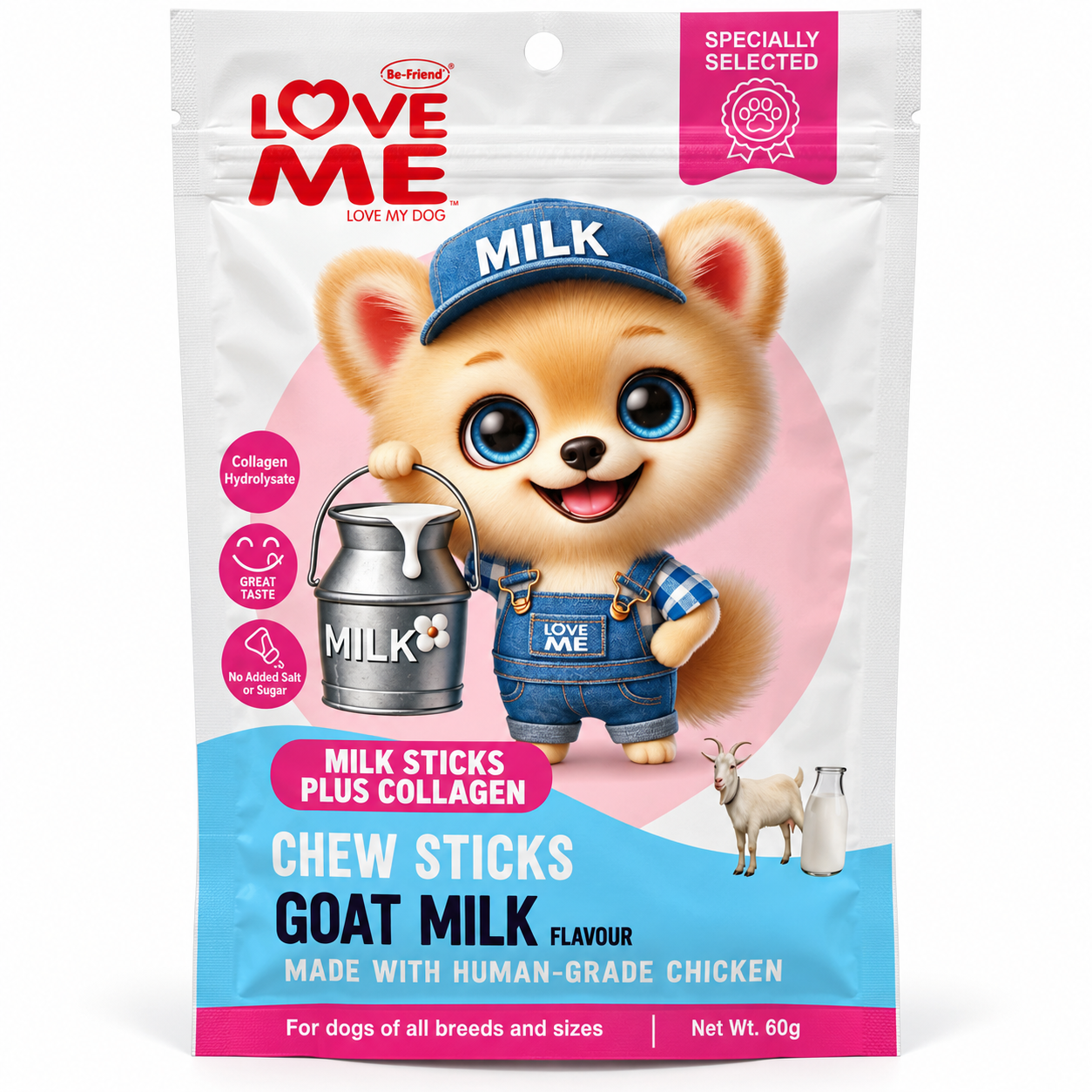 تشویقی جویدنی سگ لاو می مدل Milk Sticks Plus Collagen طعم شیر بز ۶۰ گرم