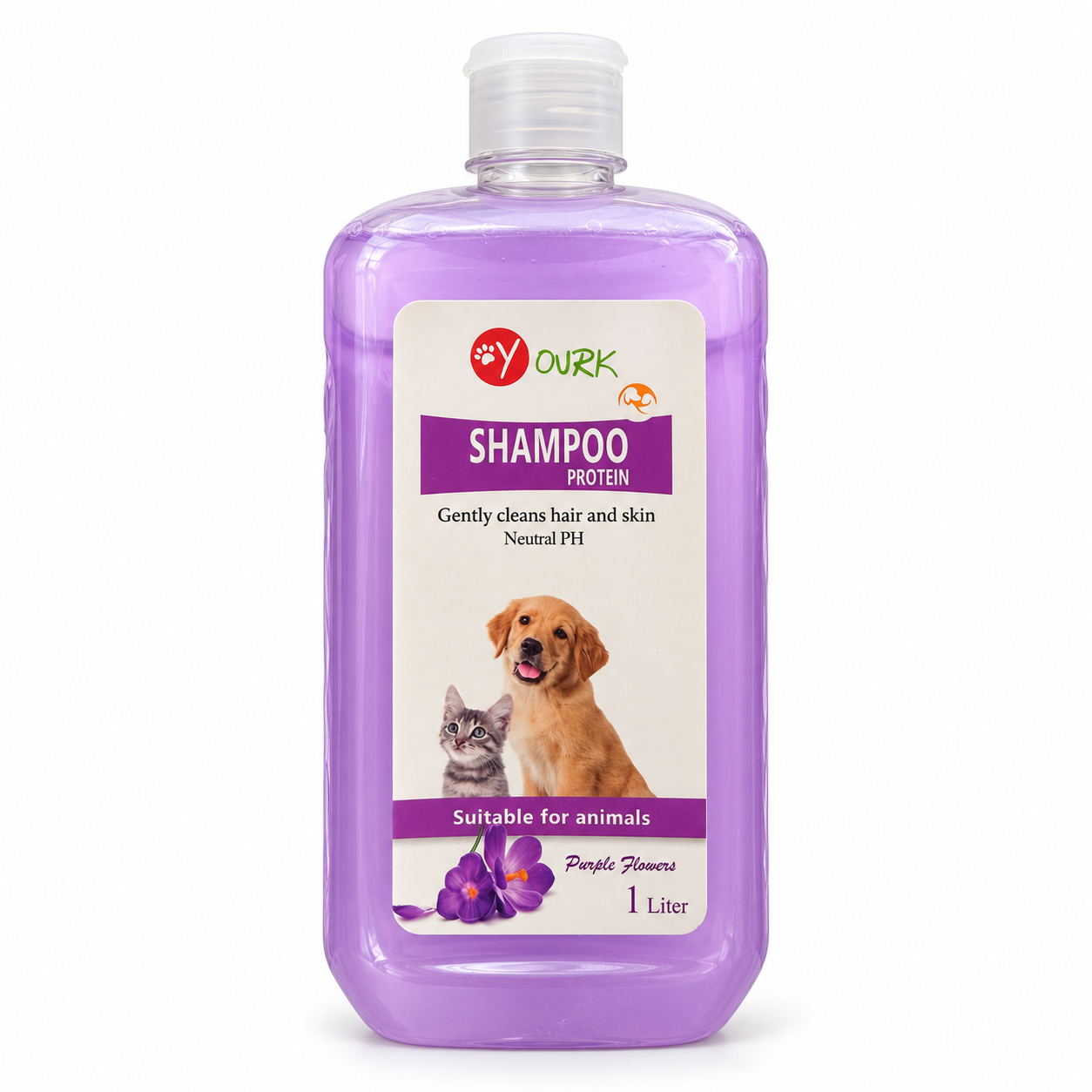 شامپو پروتئینه سگ و گربه یورک مدل Purple Flowers حجم ۱ لیتر