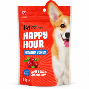 تشویقی سگ رفلکس پلاس مدل Happy Hour Healthy Bones طعم بره و کرنبری ۶۰ گرم