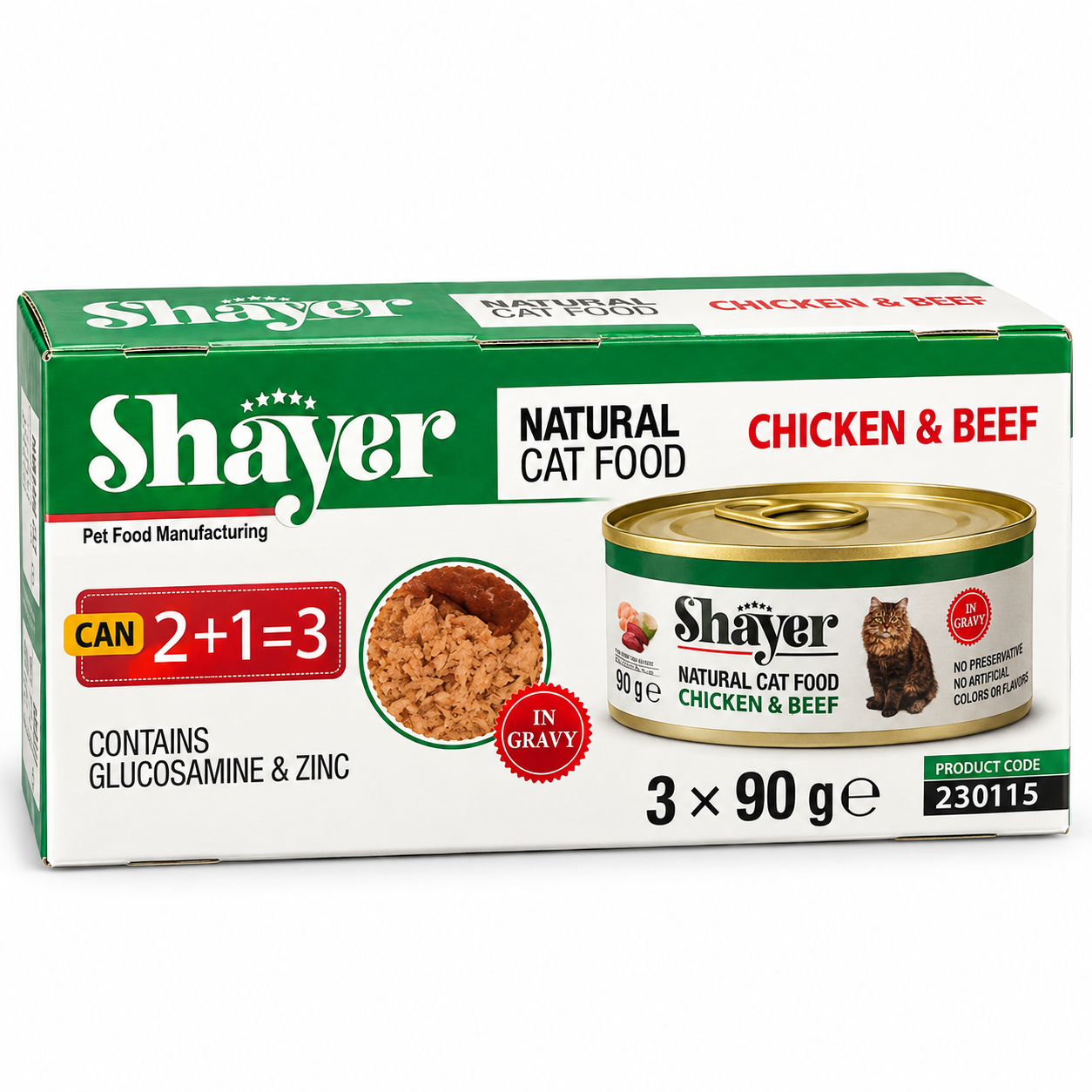 خرید پک سه عددی کنسرو گربه شایر با طعم مرغ و گوشت در سس